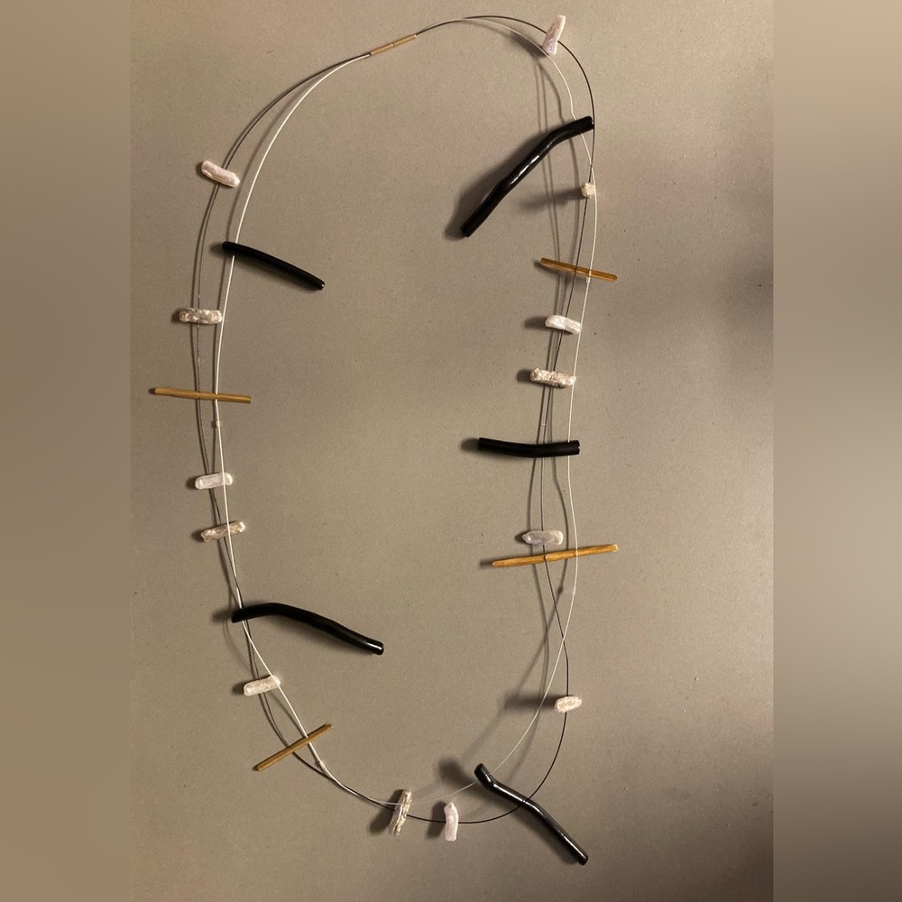 18k Genuine Biwa Stick Pearl and Black Coral Necklace and Bracelet Set - Mint